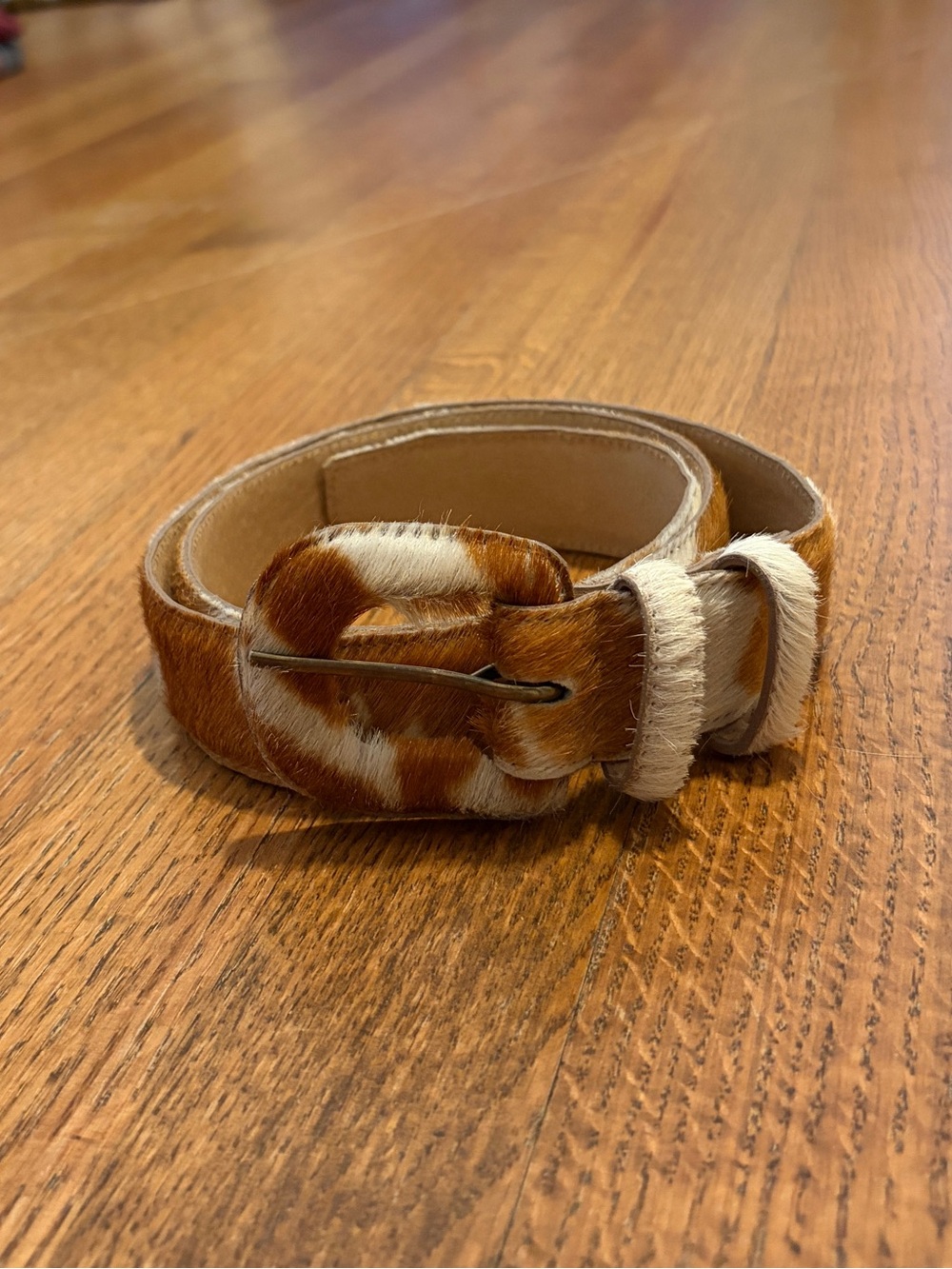 Brown Cow Print Pony Hair Leather Belt